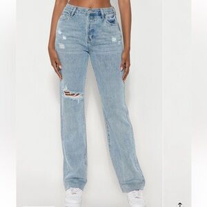 Fashion Nova Light Blue Distressed Jeans